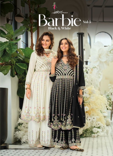 Barbie Vol 5 Black And White By Eba Heavy Chinon Readymade Suits Wholesalers In Surat